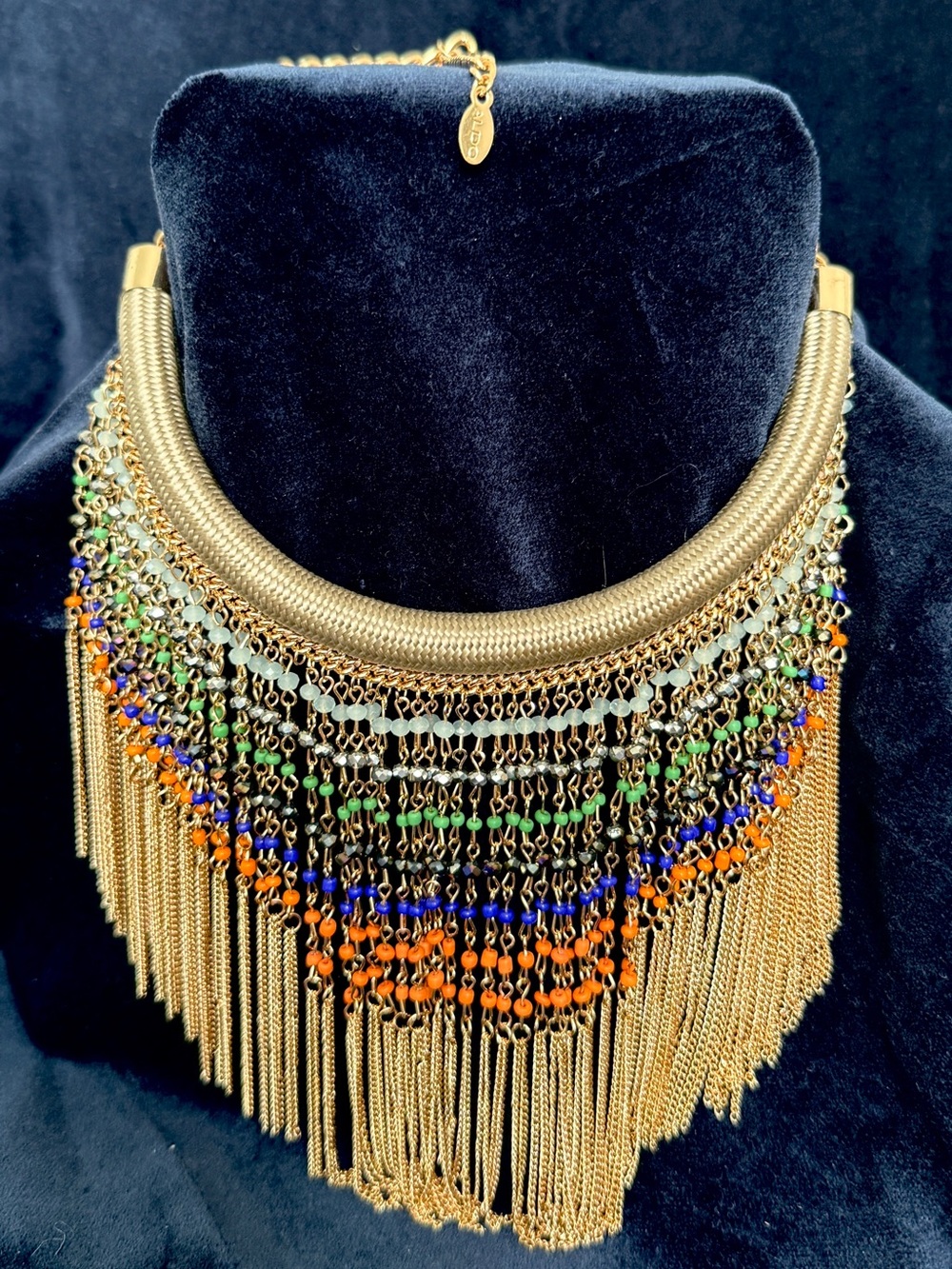 ALDO Boho Statement Fringe Necklace Gold Tone